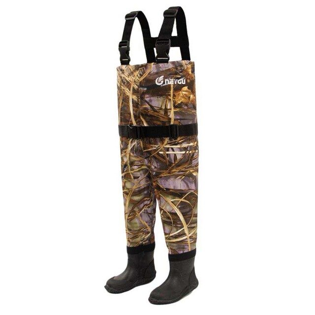 NEYGU waterproof kid camo fishing chest waders ,children fishing wader  ,toddler wader attached rubber boots for water playing ,rafting and outdoor